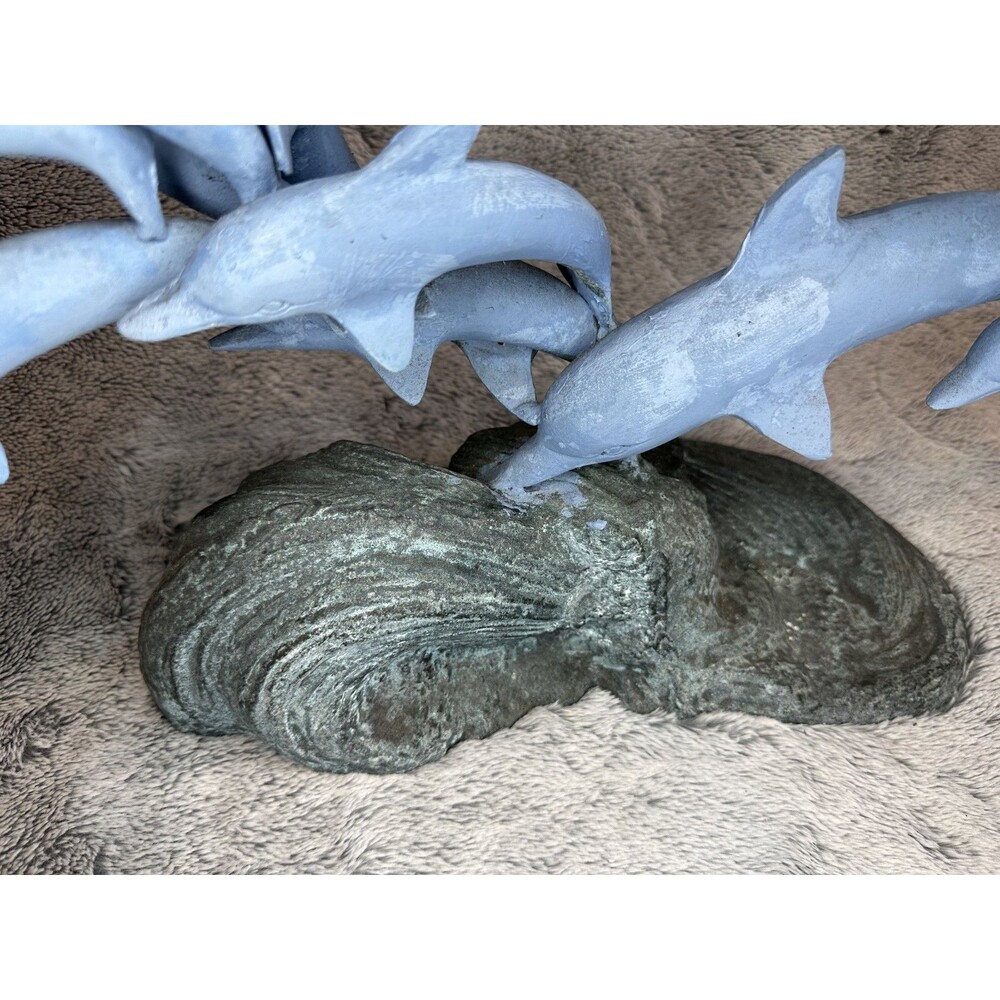 Large Bronze Dolphin Sculpture on Wave Base – Heavy 15.4 lb Art‎ Decor - Picture 6 of 14